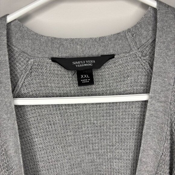 SIMPLY VERA VERA WANG NEW Cardigan Women XXL Waffle Knit Gray Belted Long - Picture 6 of 7